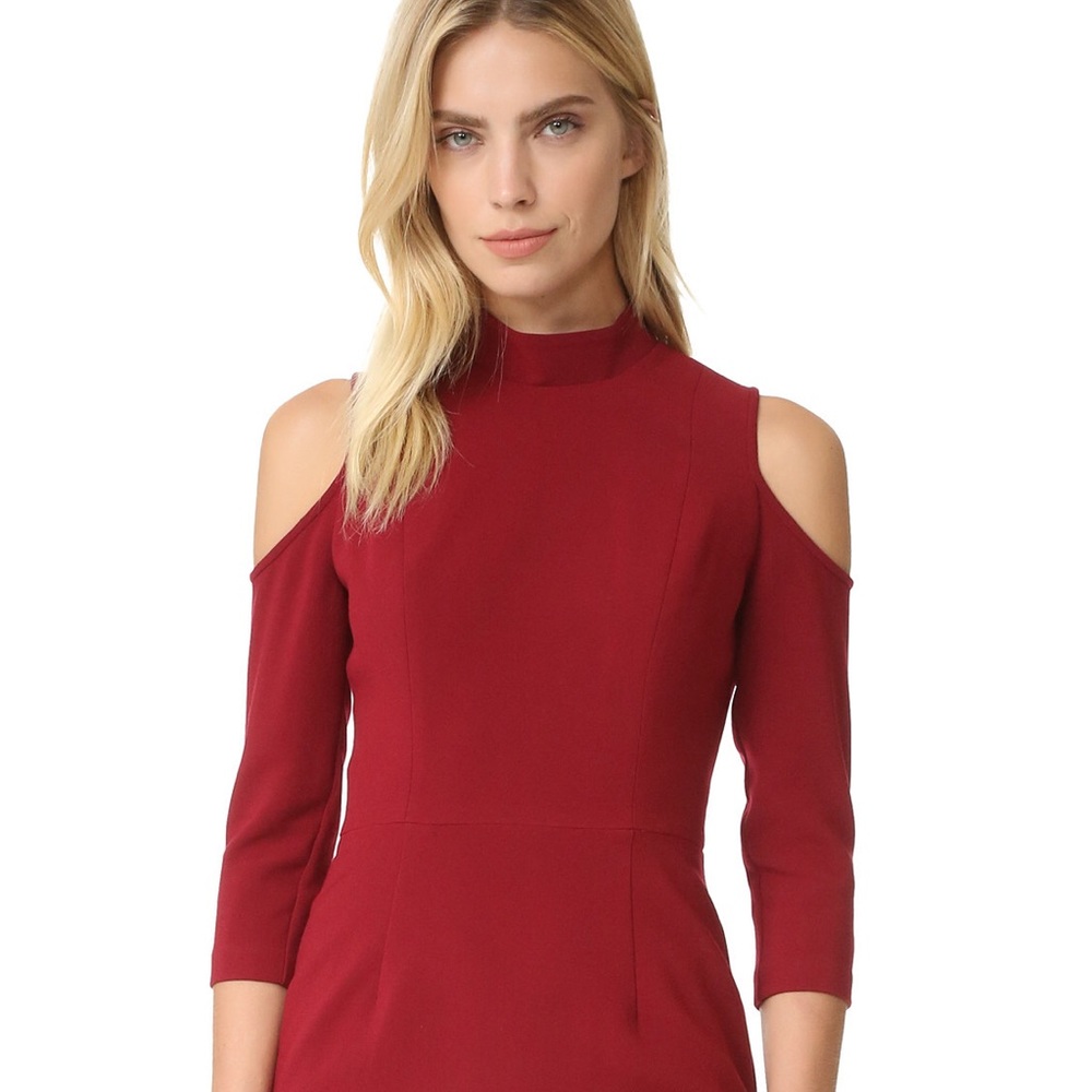 Black Halo Burgundy Cold-Shoulder Midi Dress